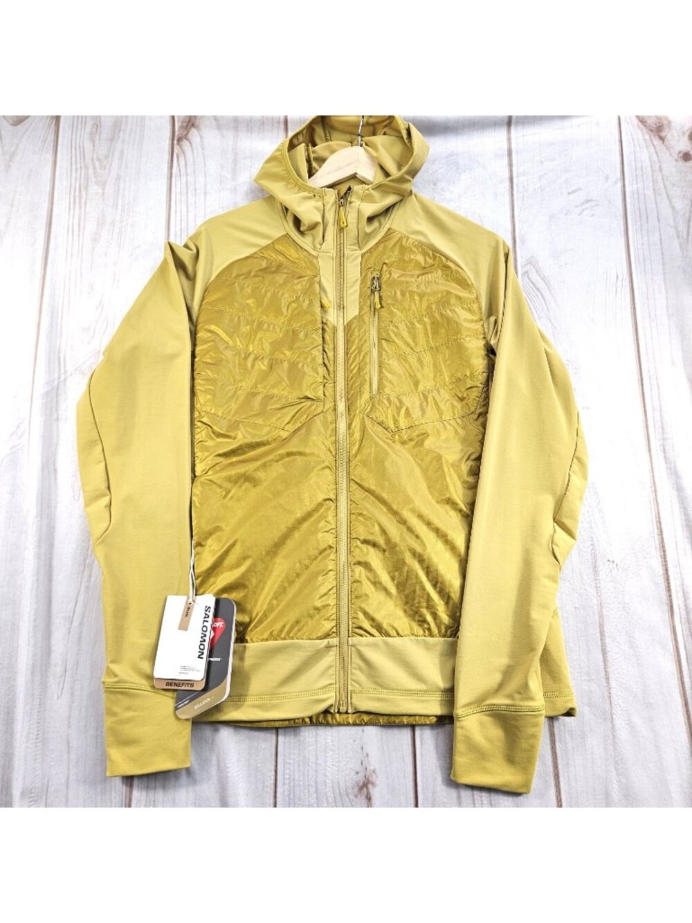 Salomon Elixir Hybrid Jacket Mens L Cress Green NWT Hood Insulated Outdoor Perf